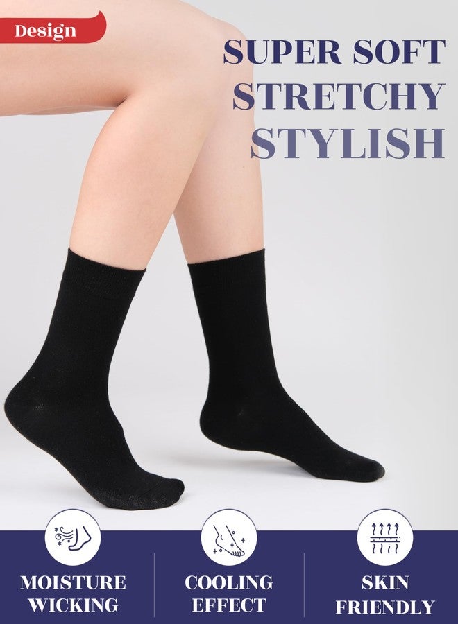 Hugh Ugoli Womens Rayon derived from Bamboo Dress Socks, Crew Soft Thin Calf Socks for Business, Trouser & Casual, Black, 3 Pairs, Shoe Size: 9-12 - Image 3